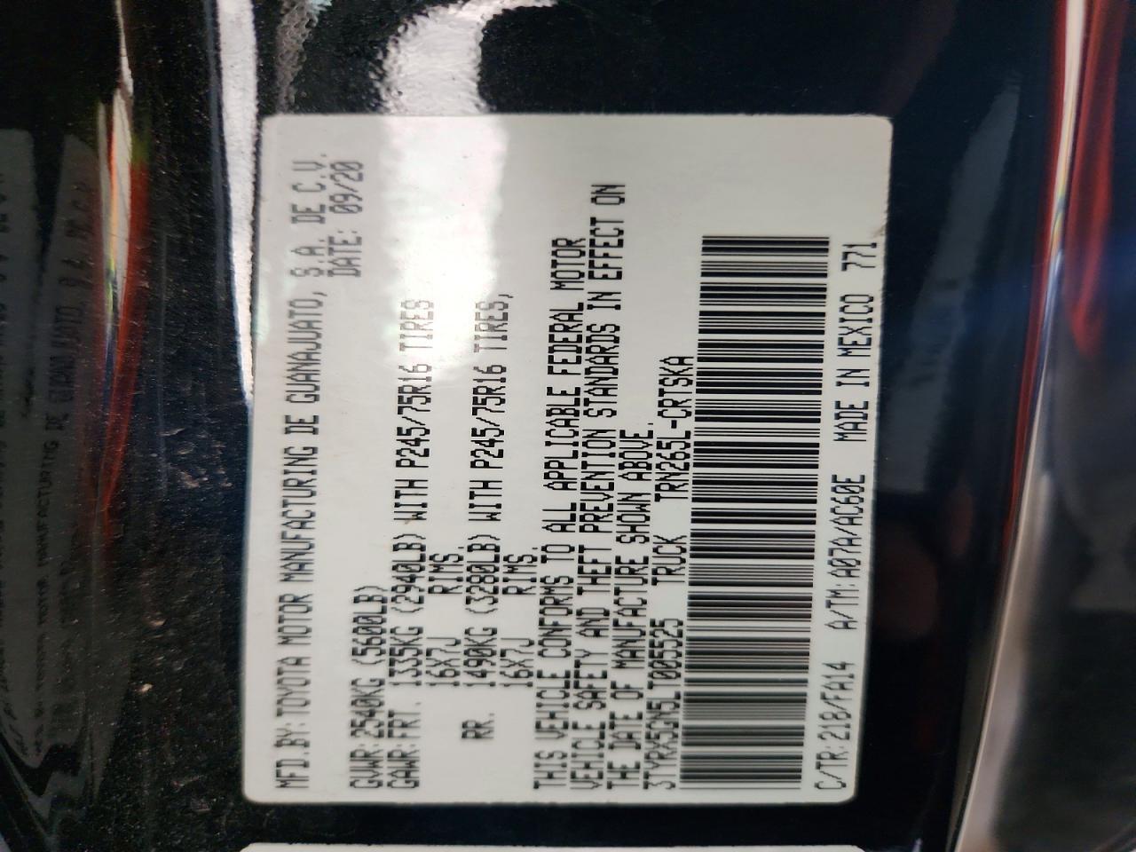 2020 TOYOTA TACOMA ACCESS CAB — Фото 12 из 12