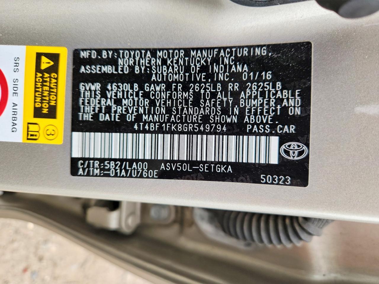 2016 TOYOTA CAMRY XLE — Фото 13 из 13