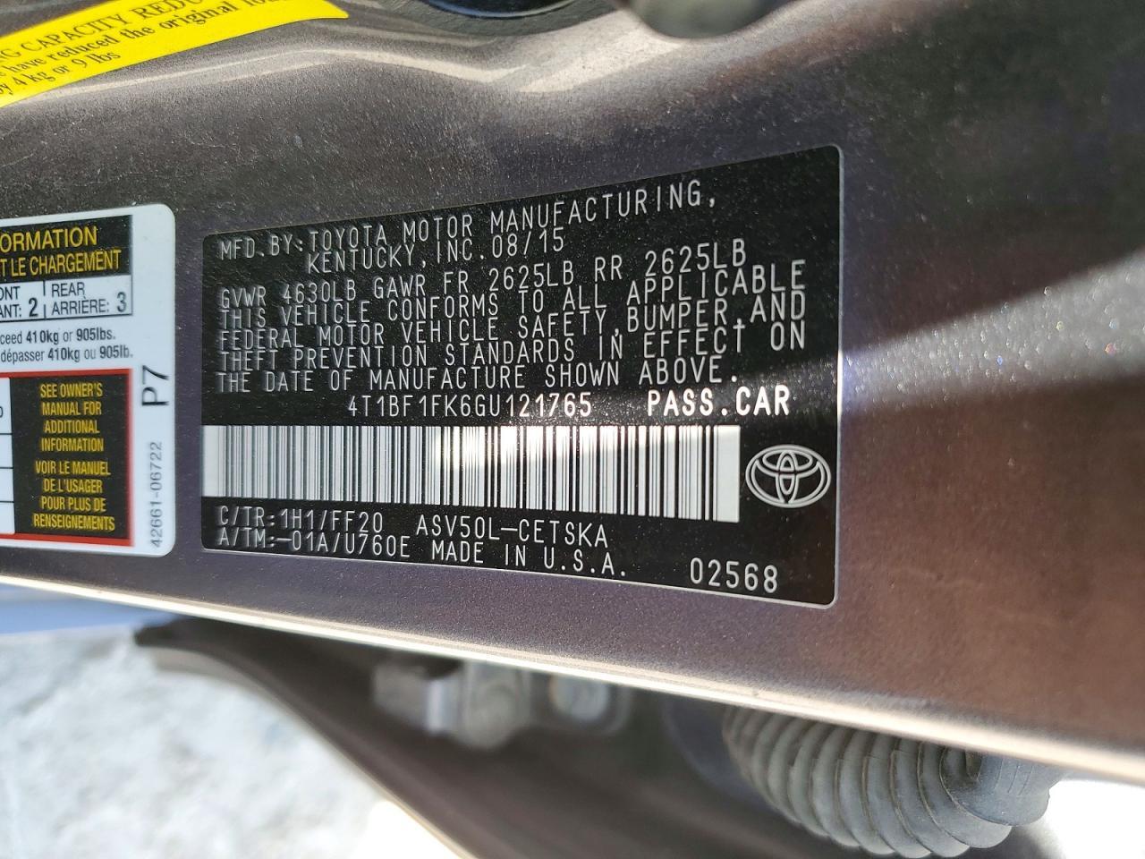 2016 TOYOTA CAMRY SE — Фото 12 из 12