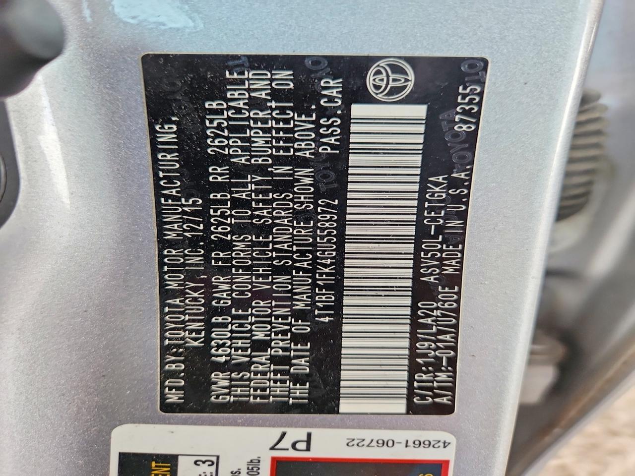 4T1BF1FK4GU558972 2016 TOYOTA CAMRY photo no. 12