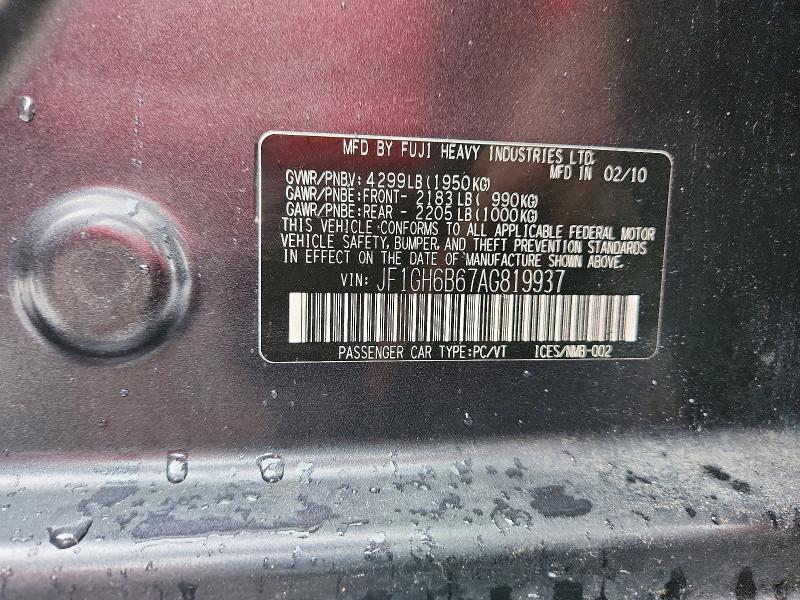 2010 SUBARU IMPREZA 2.5I PREMIUM — Фото 13 из 15