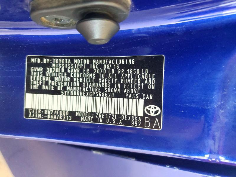2016 TOYOTA COROLLA S PLUS — Фото 13 из 13