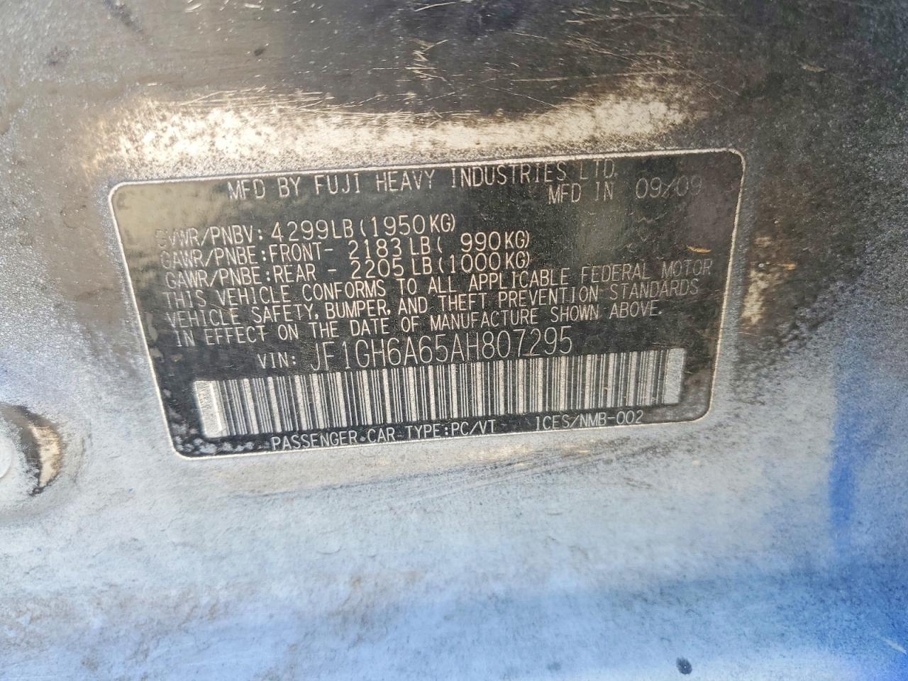 JF1GH6A65AH807295 2010 SUBARU IMPREZA photo no. 12