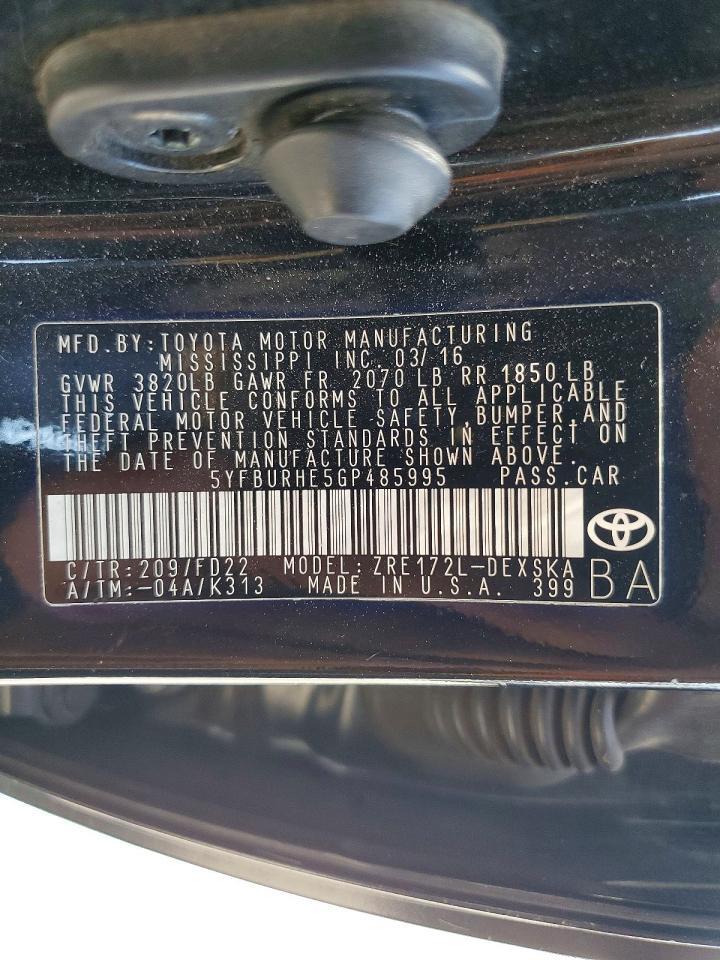 2016 TOYOTA COROLLA S PLUS — Фото 12 из 12