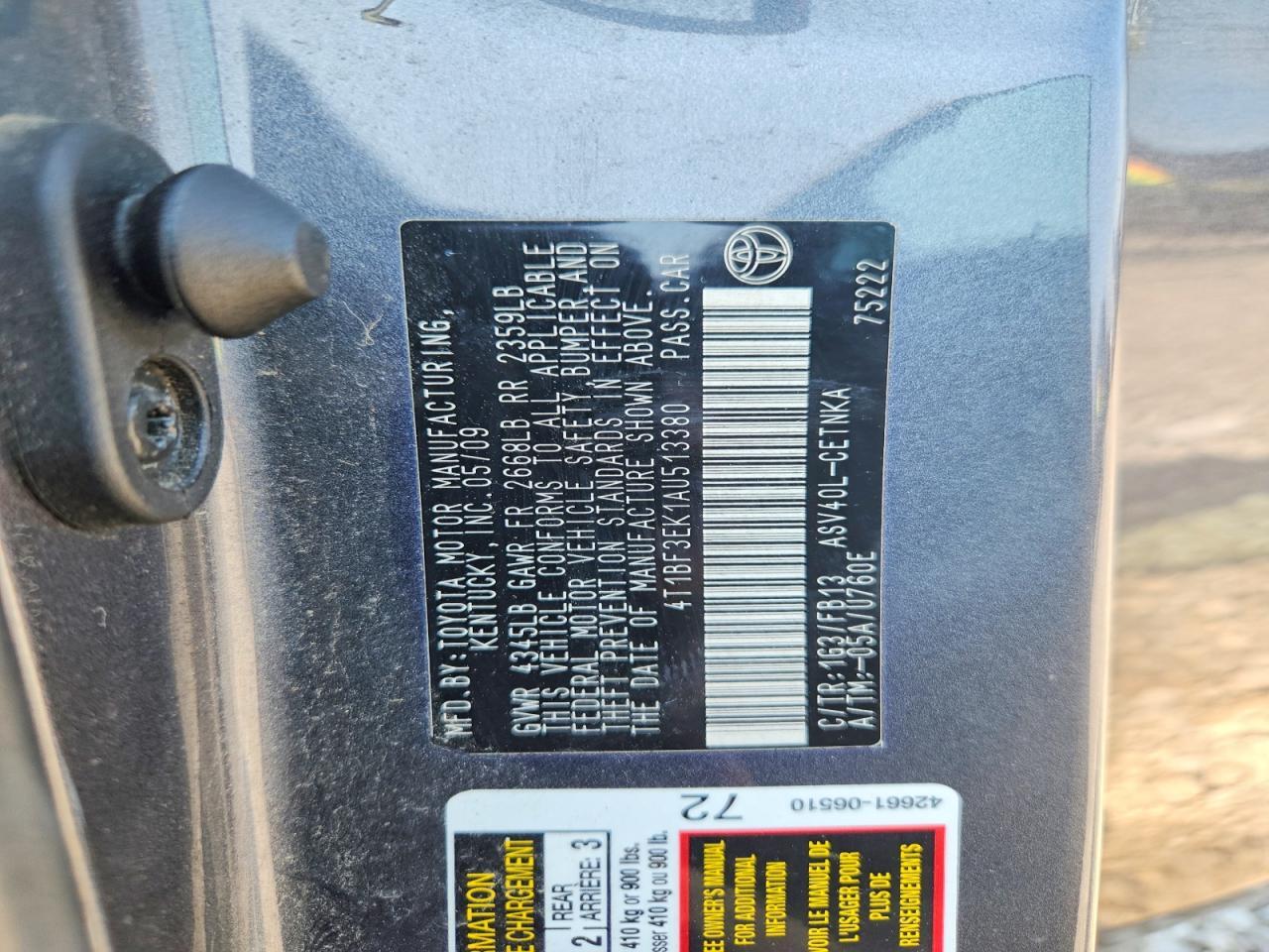 2010 TOYOTA CAMRY LE — Фото 12 из 12
