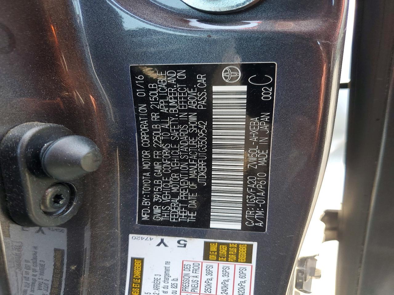 2016 TOYOTA PRIUS TWO — Фото 14 из 14
