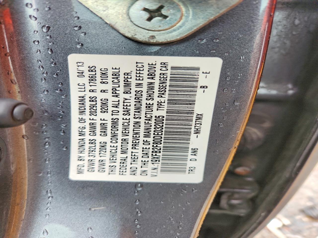 19XFB2F80DE032005 2013 HONDA CIVIC photo no. 12