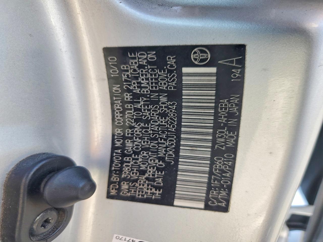 JTDKN3DU1A5228943 2010 TOYOTA PRIUS photo no. 12