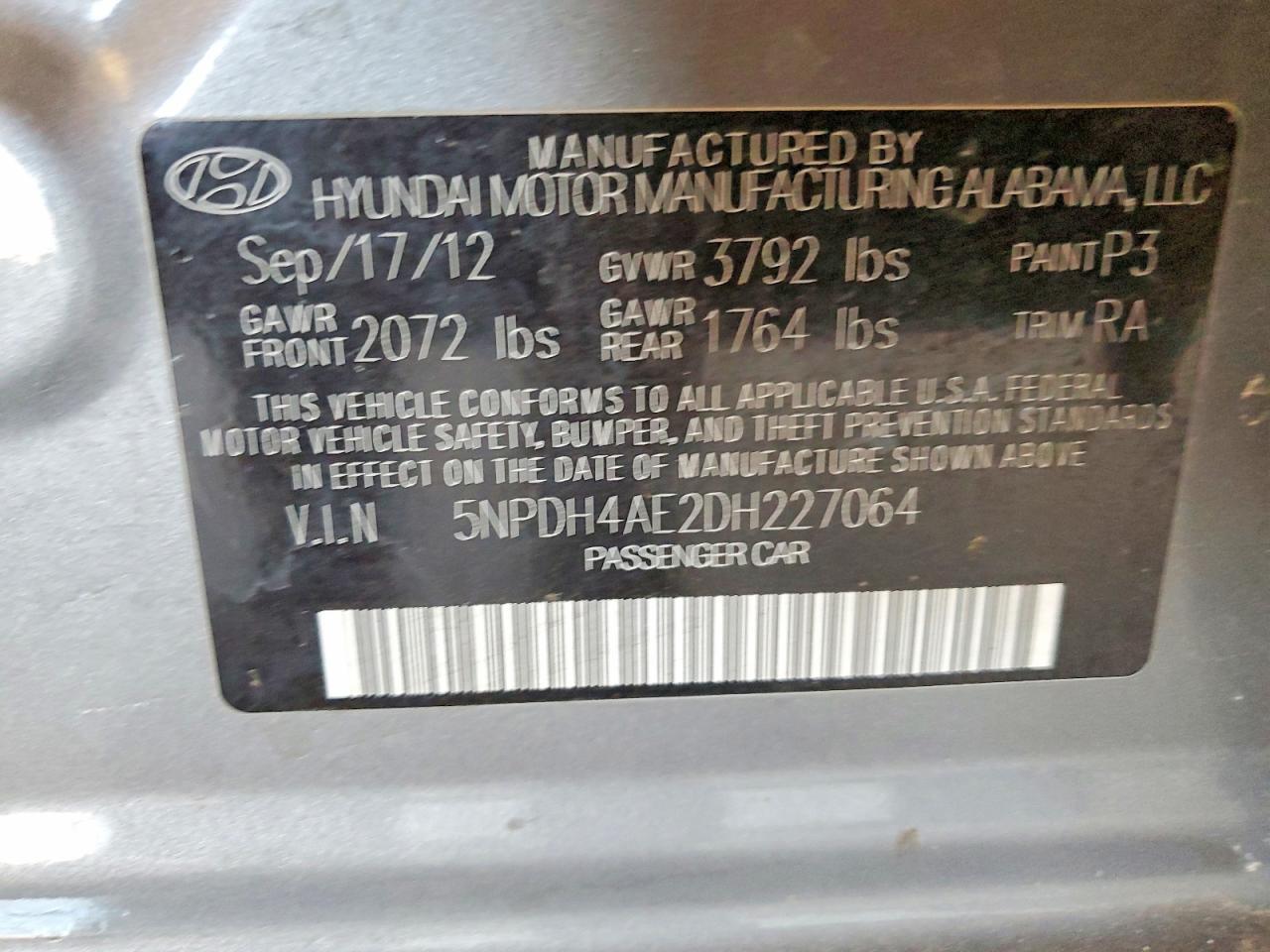 5NPDH4AE2DH227064 2013 HYUNDAI ELANTRA photo no. 12