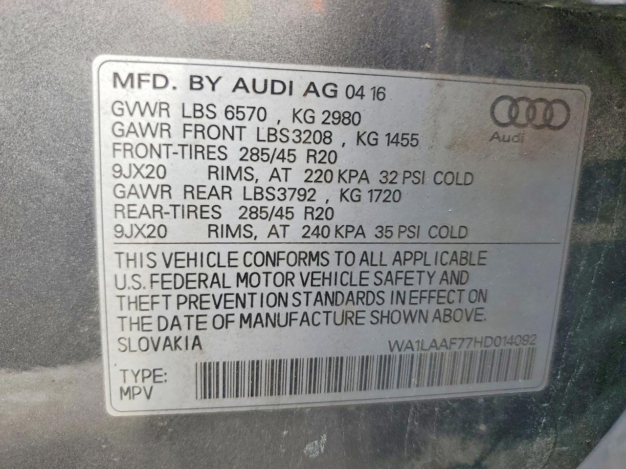 2017 AUDI Q7 PREMIUM PLUS — Фото 13 из 13