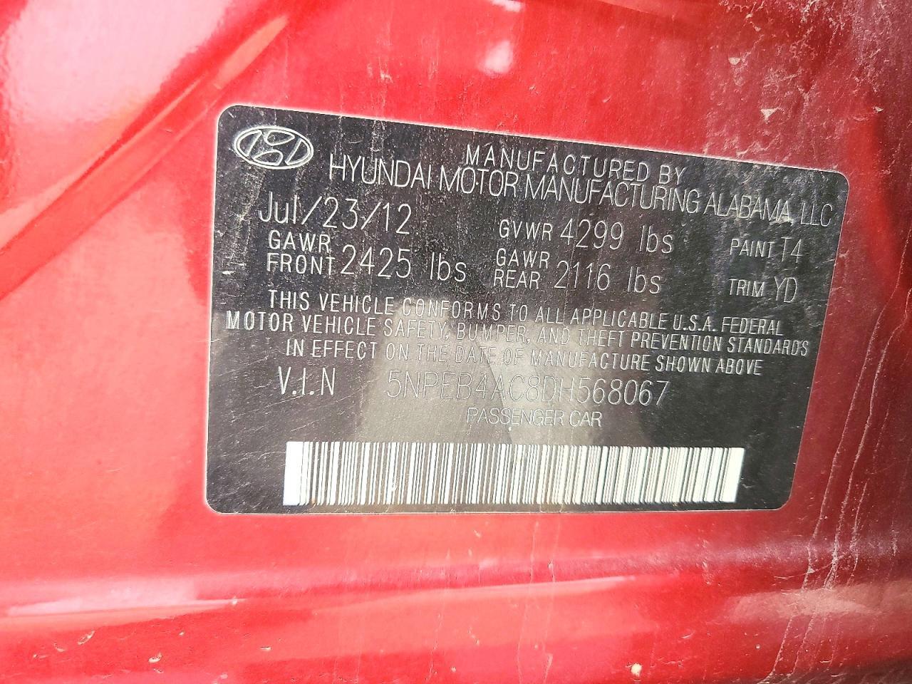 2013 HYUNDAI SONATA GLS — Фото 12 из 12