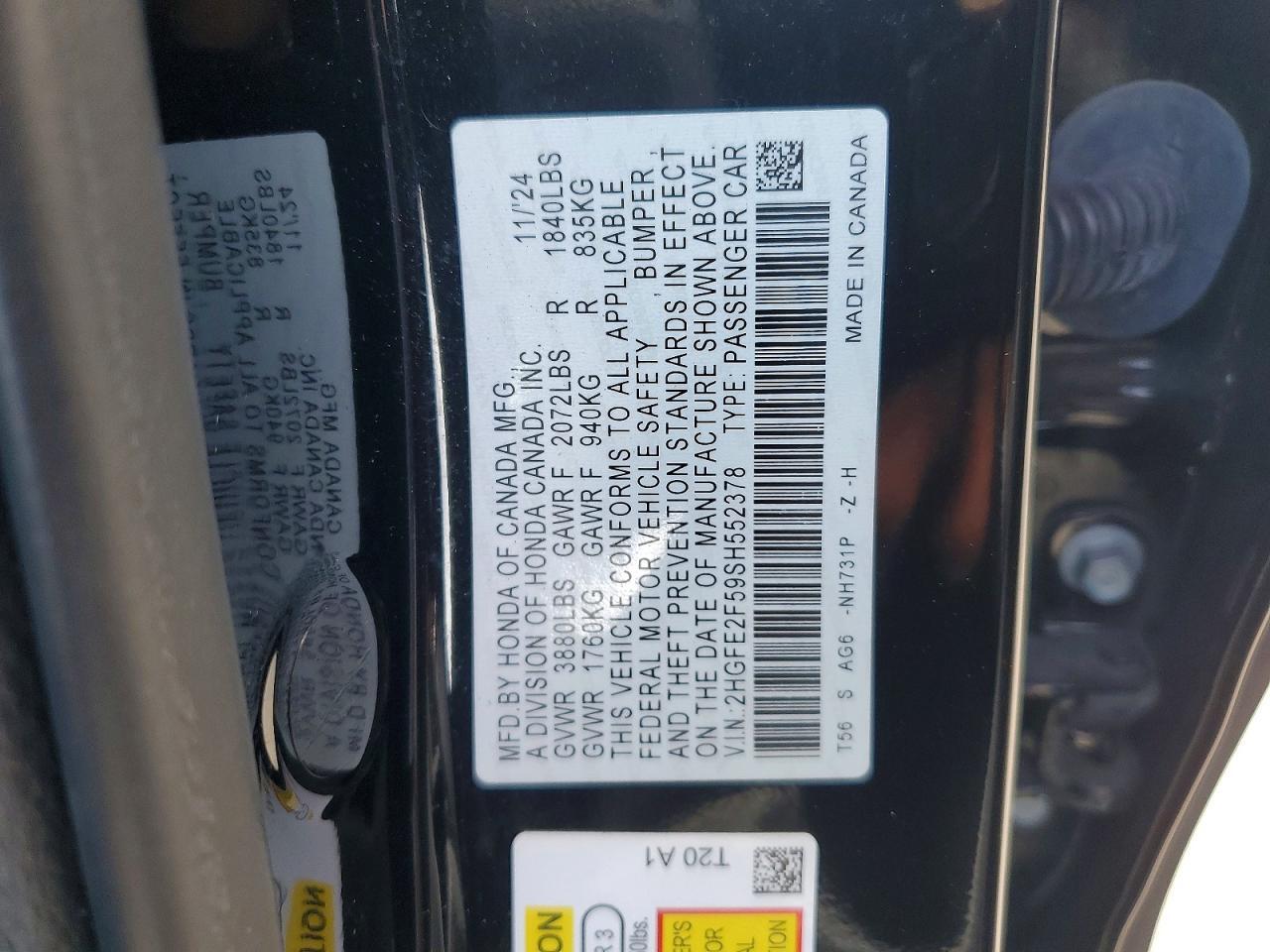 2HGFE2F59SH552378 2025 HONDA CIVIC photo no. 12