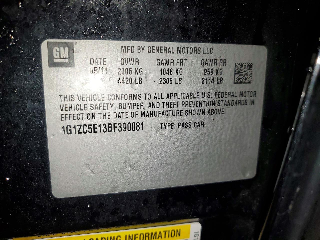 2011 CHEVROLET MALIBU 1LT — Фото 13 из 13