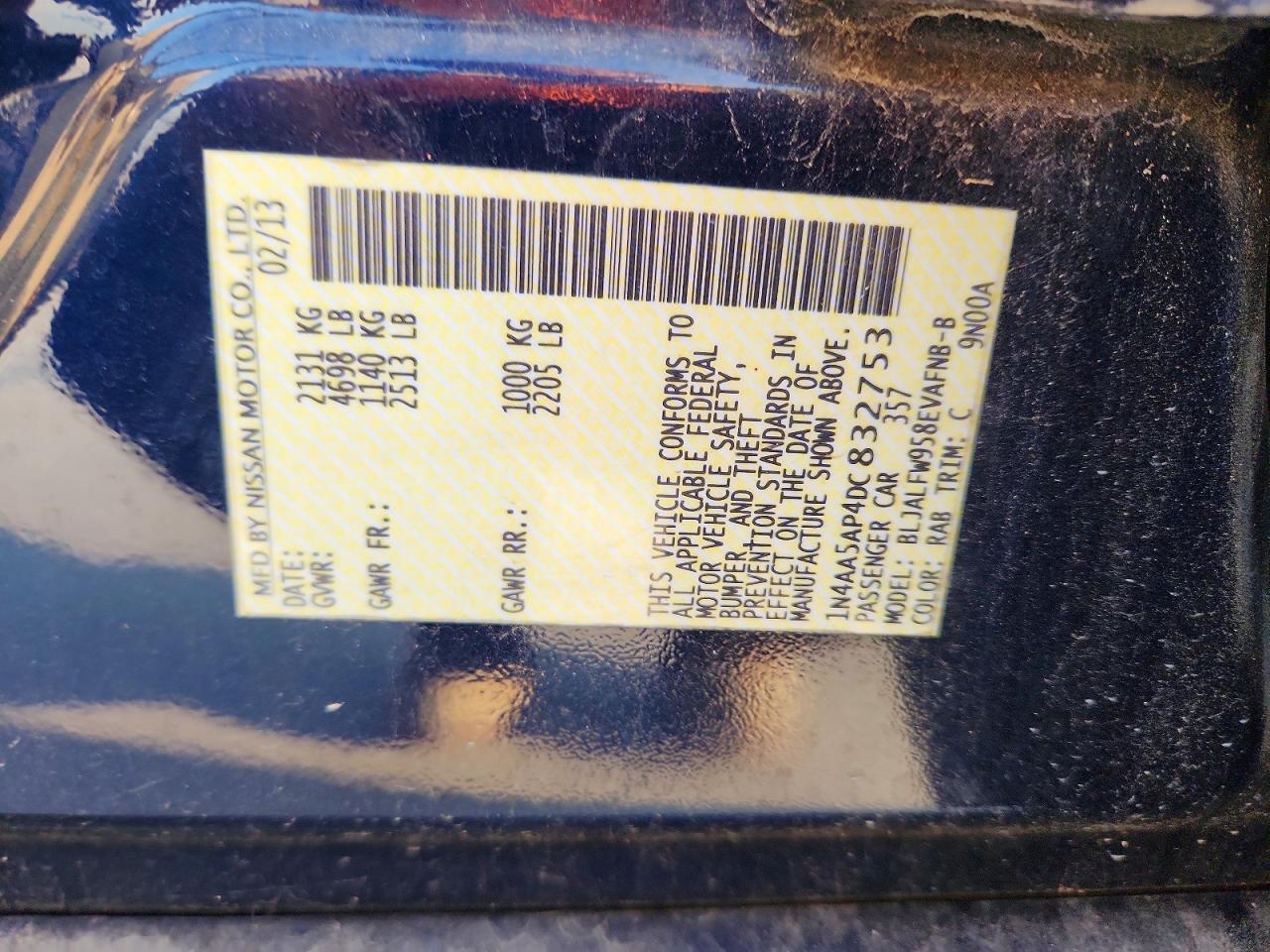 1N4AA5AP4DC832753 2013 NISSAN MAXIMA photo no. 12