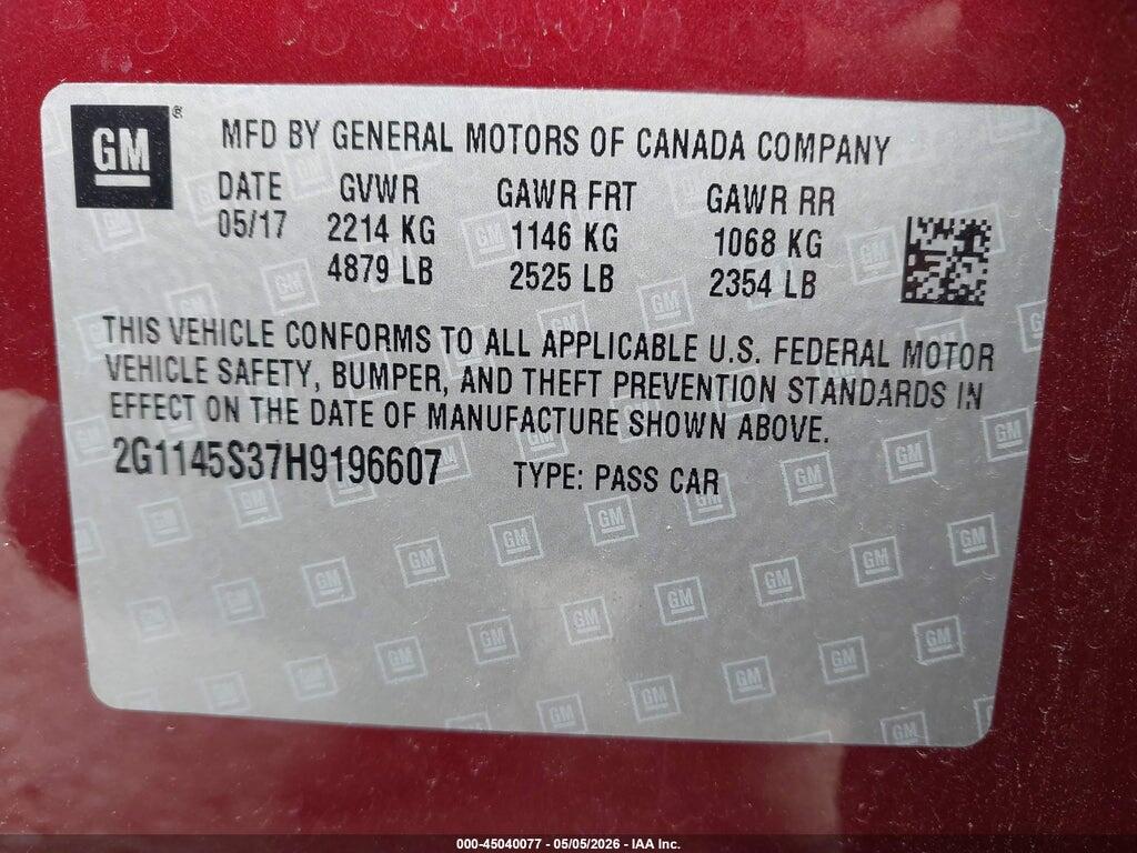 2G1145S37H9196607 2017 CHEVROLET IMPALA photo no. 9