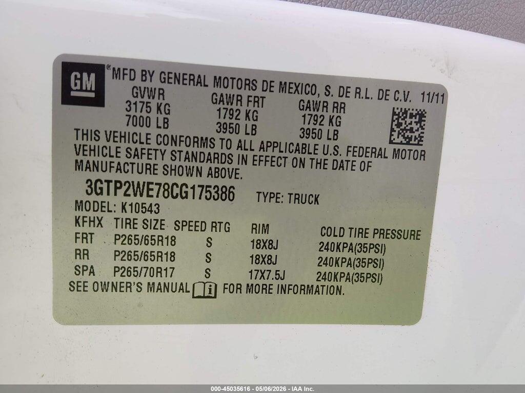 3GTP2WE78CG175386 2012 GMC SIERRA 1500 photo no. 9