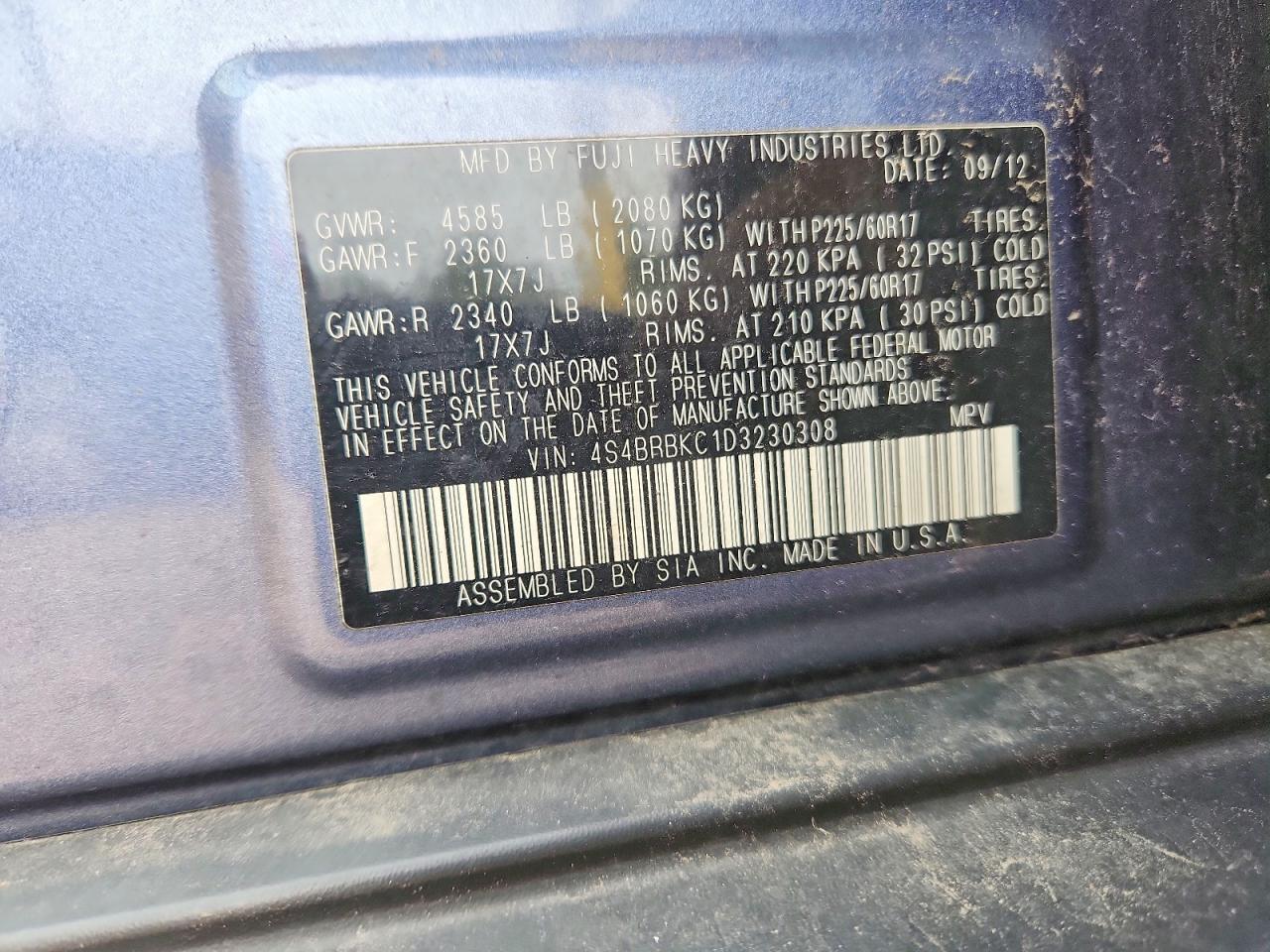 2013 SUBARU OUTBACK 2.5I LIMITED — Фото 12 из 12