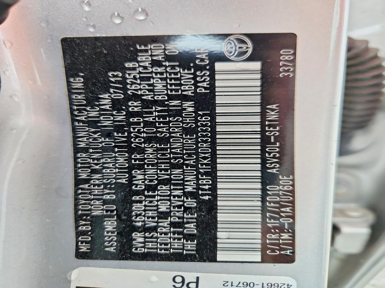4T4BF1FKXDR333361 2013 TOYOTA CAMRY photo no. 12
