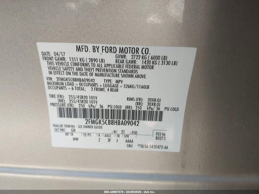 2FMGK5C88HBA09042 2017 FORD FLEX photo no. 9