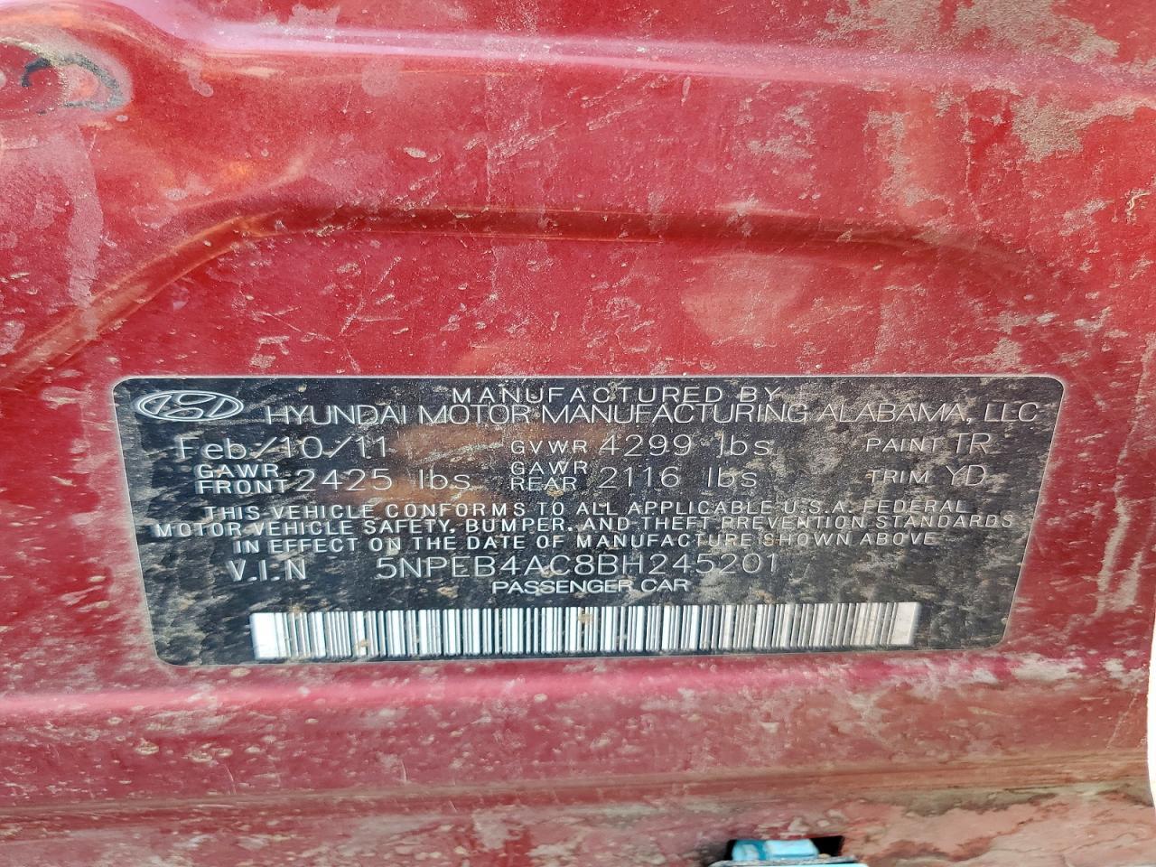2011 HYUNDAI SONATA GLS — Фото 12 из 12