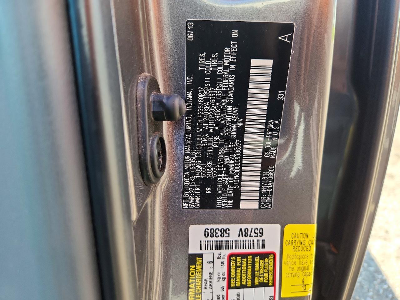 2013 TOYOTA SIENNA XLE 8-PASSENGER — Фото 13 из 13