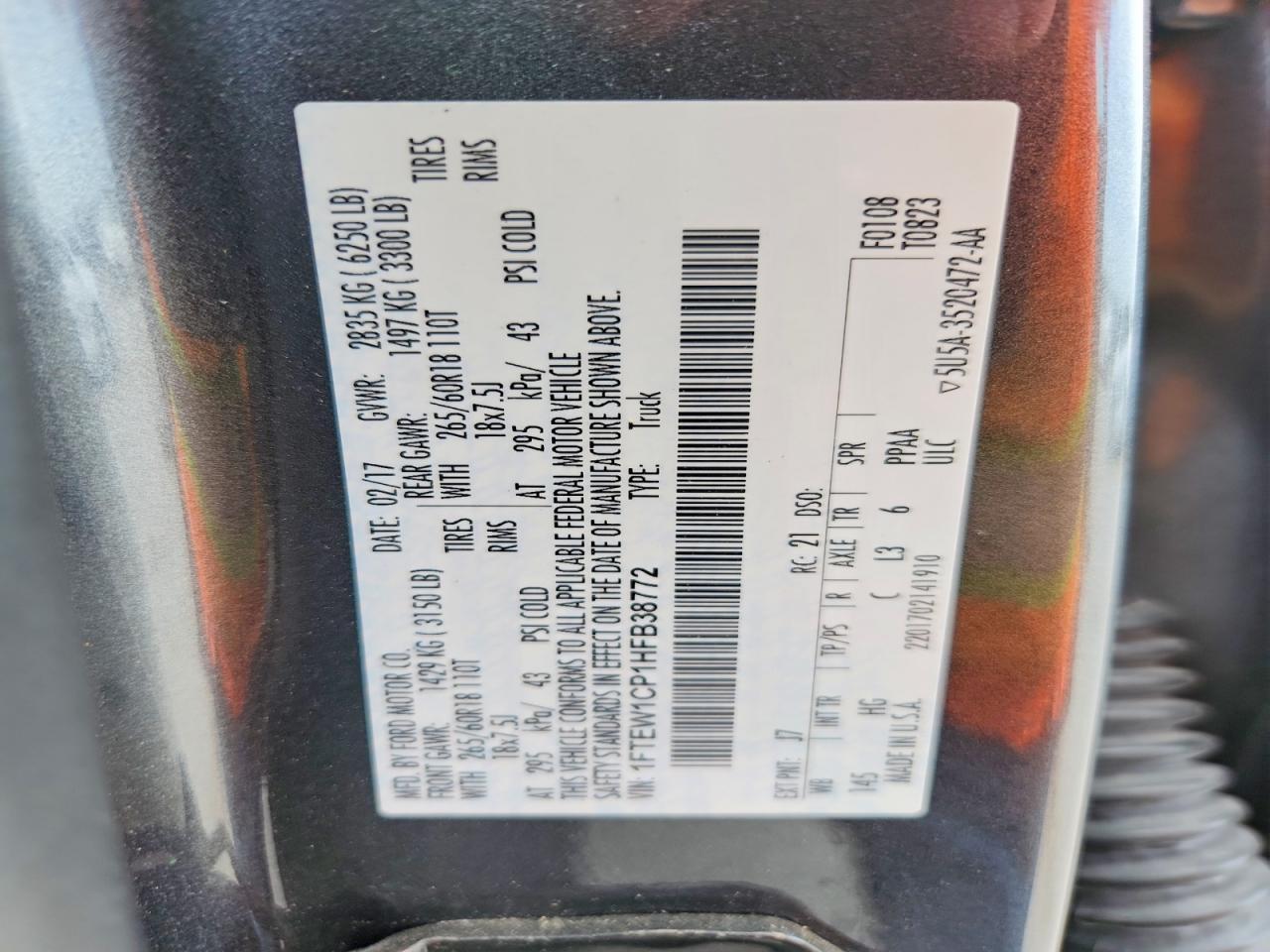 1FTEW1CP1HFB38772 2017 FORD F150 photo no. 12