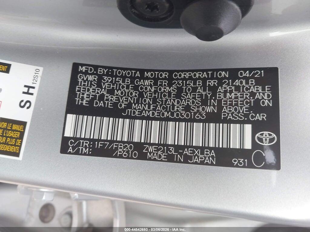 JTDEAMDE0MJ030163 2021 TOYOTA COROLLA photo no. 9