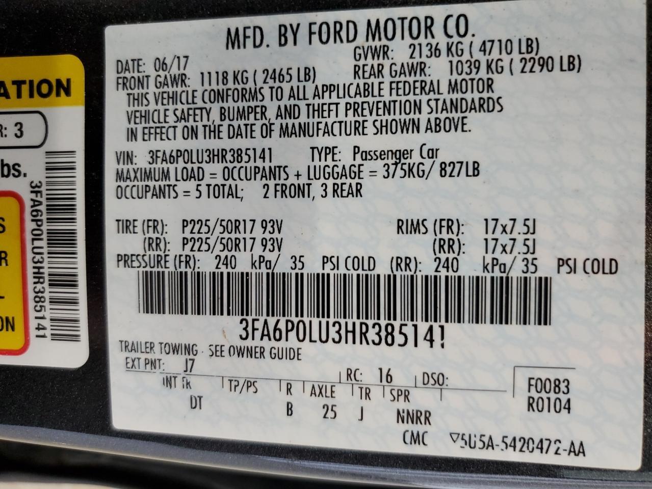 2017 FORD FUSION SE HYBRID — Фото 12 из 12