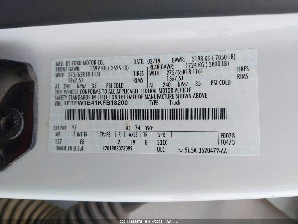 1FTFW1E41KFB18200 2019 FORD F-150 photo no. 9