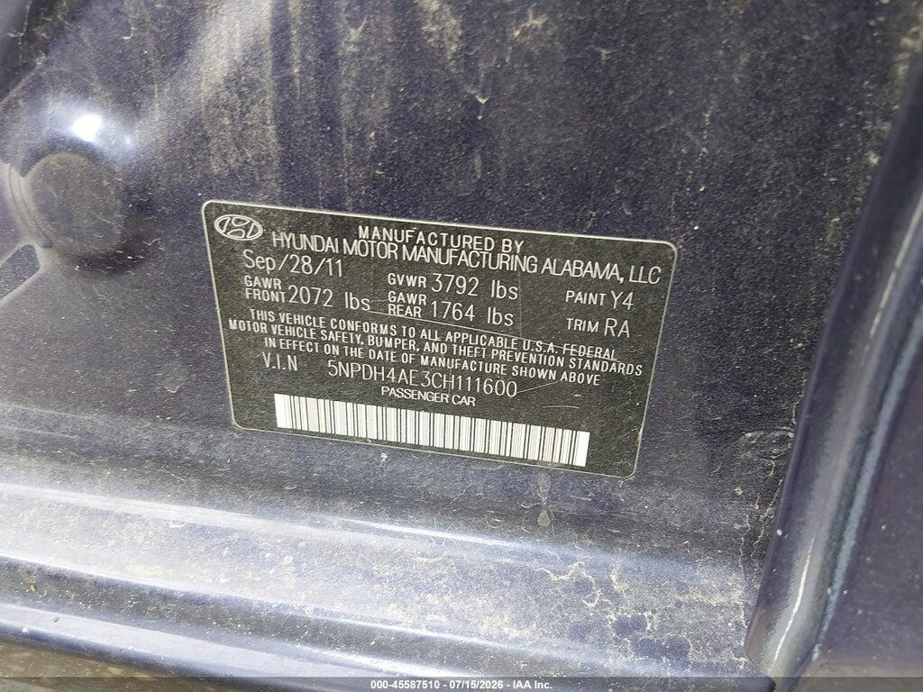 5NPDH4AE3CH111600 2012 HYUNDAI ELANTRA photo no. 9