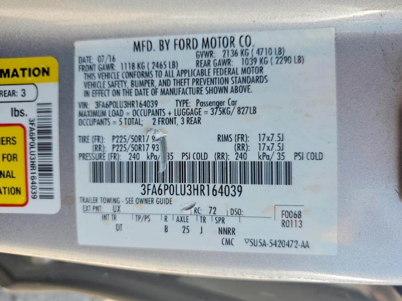 2017 FORD FUSION SE HYBRID — Фото 12 из 12