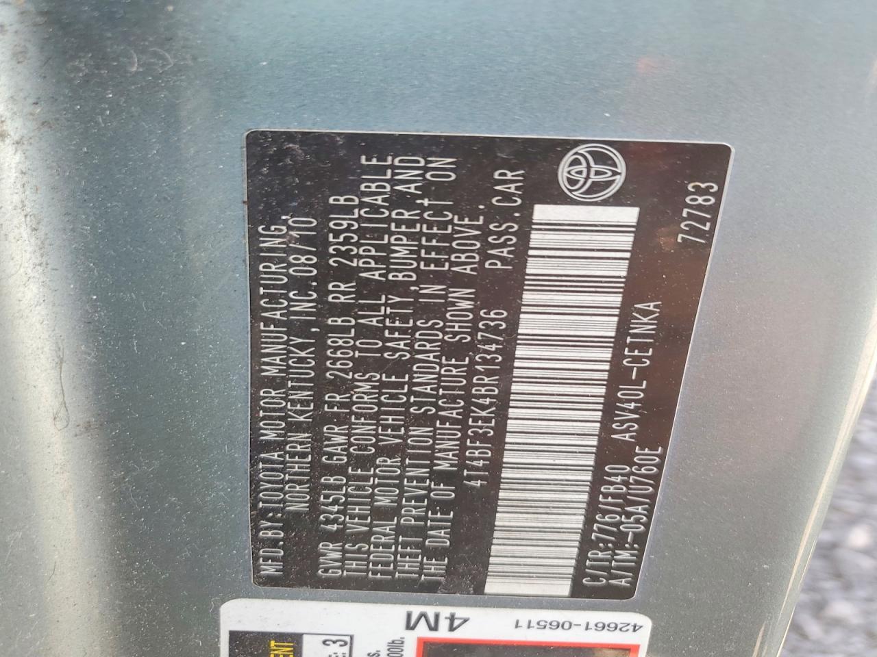 2011 TOYOTA CAMRY LE — Фото 13 из 13