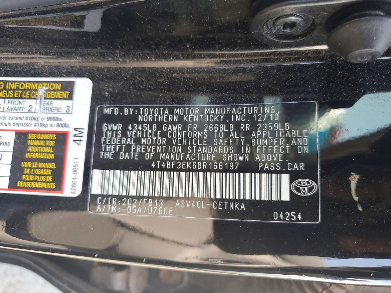 2011 TOYOTA CAMRY LE — Фото 12 из 12