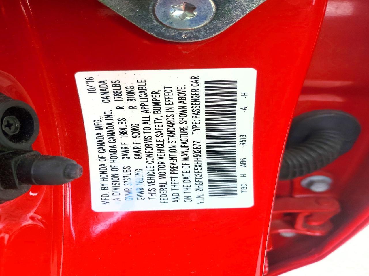 2HGFC2F5XHH502877 2017 HONDA CIVIC photo no. 12