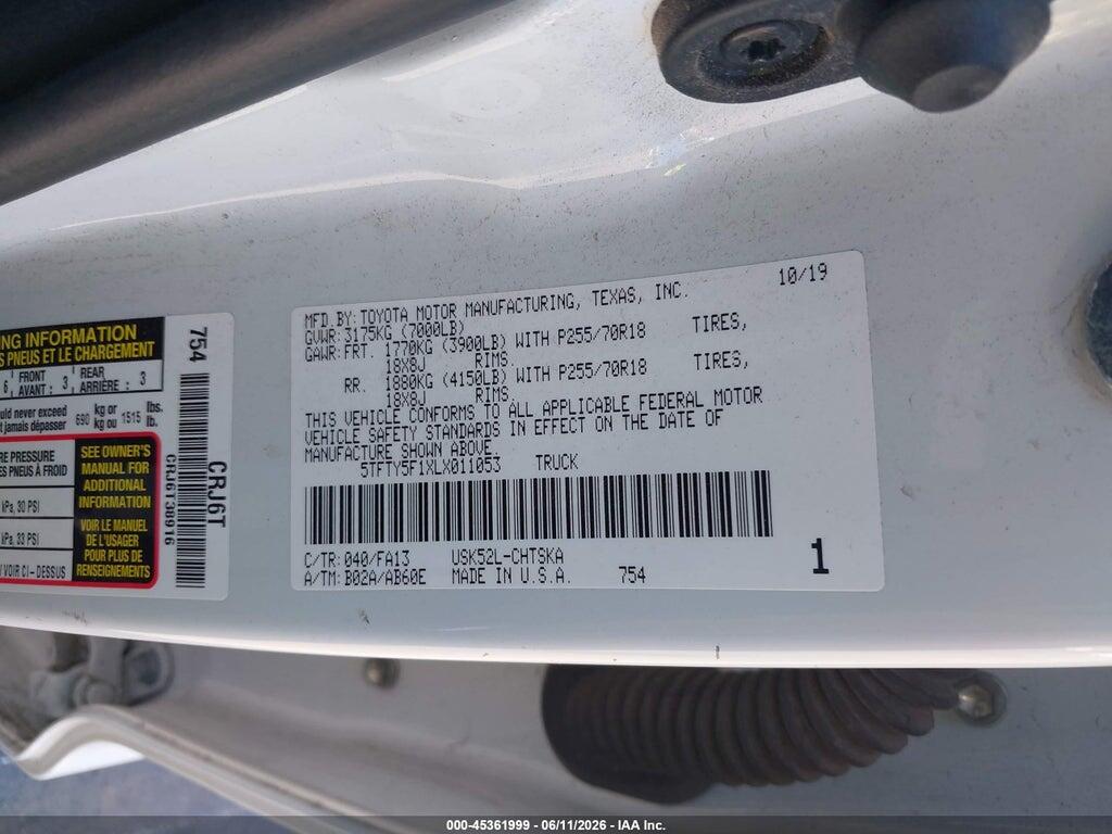 5TFTY5F1XLX011053 2020 TOYOTA TUNDRA photo no. 9