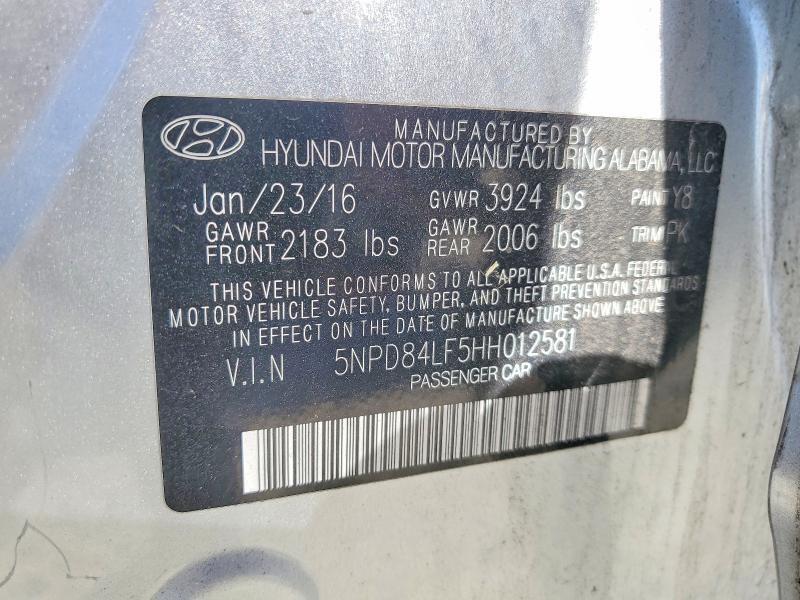 5NPD84LF5HH012581 2017 HYUNDAI ELANTRA photo no. 12
