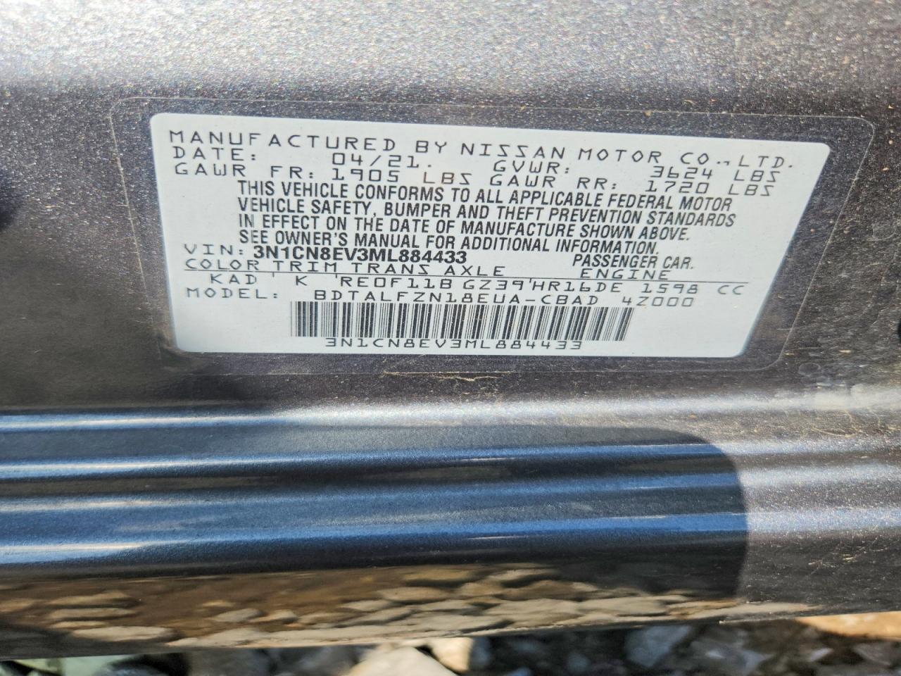 3N1CN8EV3ML884433 2021 NISSAN VERSA photo no. 12