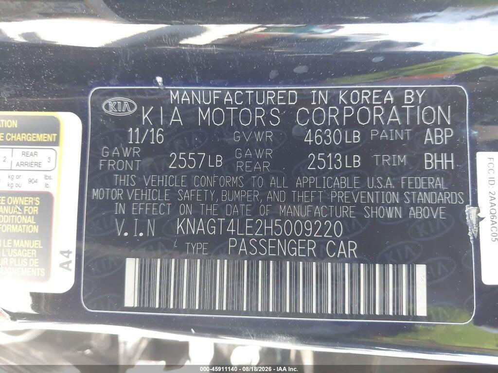 KNAGT4LE2H5009220 2017 KIA OPTIMA HYBRID photo no. 9
