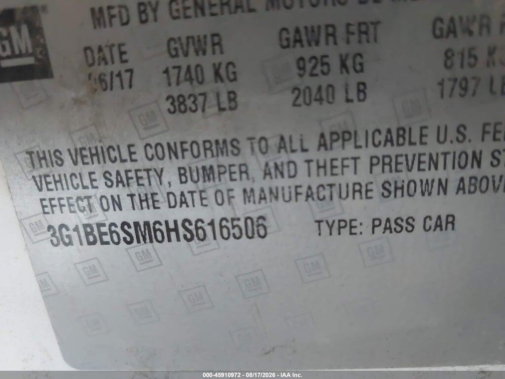 3G1BE6SM6HS616506 2017 CHEVROLET CRUZE photo no. 9