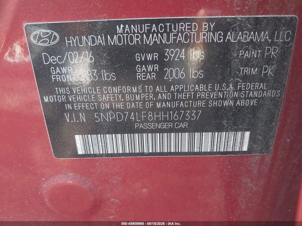5NPD74LF8HH167337 2017 HYUNDAI ELANTRA photo no. 9