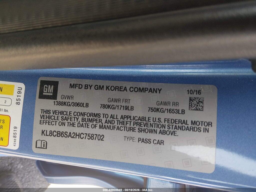 KL8CB6SA2HC758702 2017 CHEVROLET SPARK photo no. 9