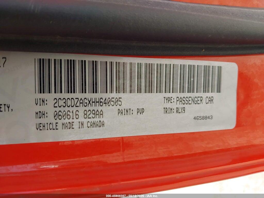 2C3CDZAGXHH640505 2017 DODGE CHALLENGER photo no. 9