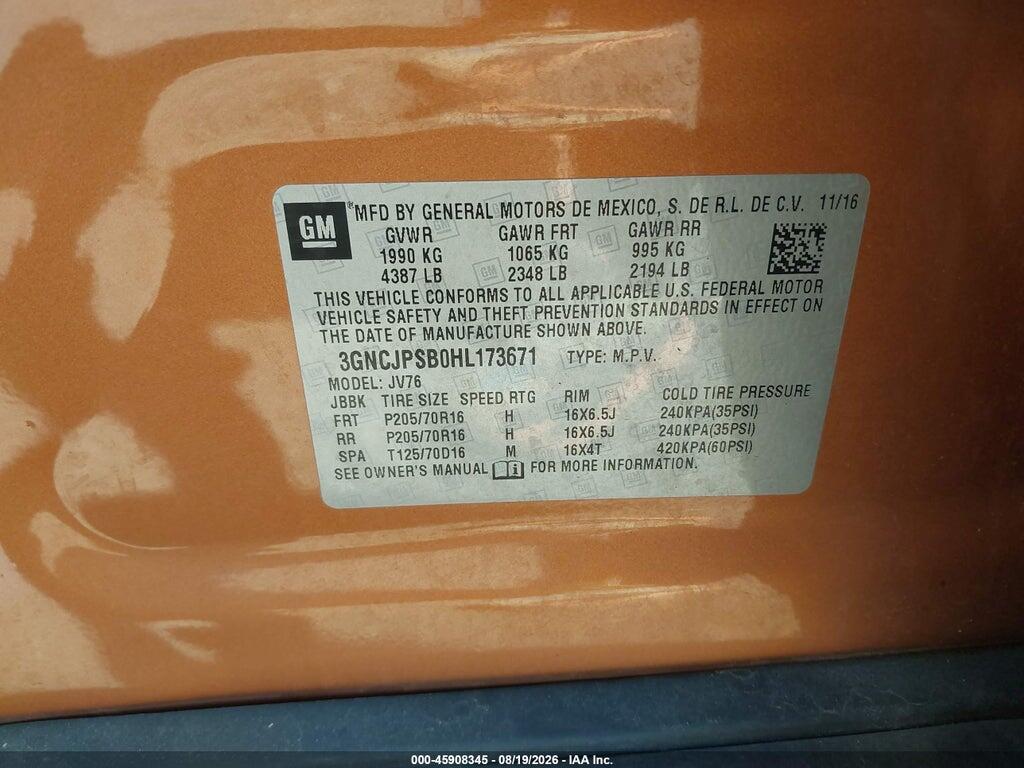 3GNCJPSB0HL173671 2017 CHEVROLET TRAX photo no. 9