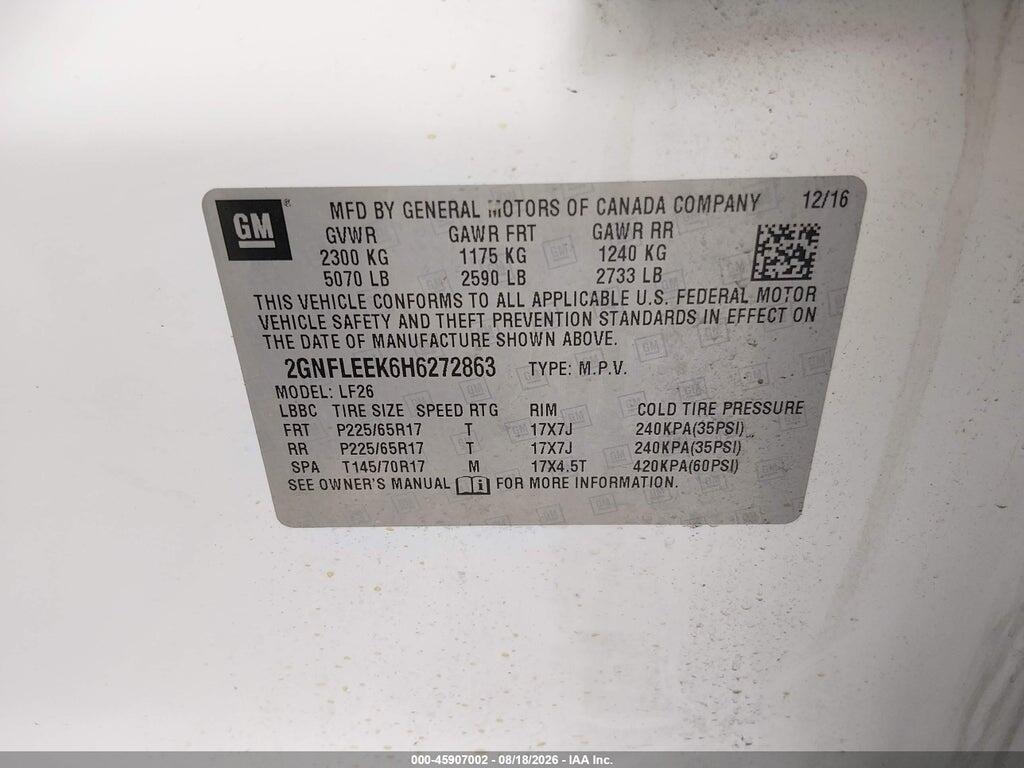 2GNFLEEKGH6272863 2017 CHEVROLET EQUINOX photo no. 9