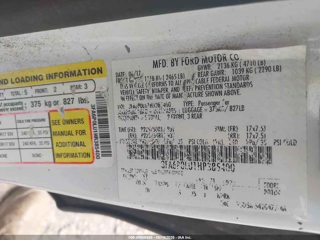 3FA6P0LU1HR385400 2017 FORD FUSION HYBRID photo no. 9
