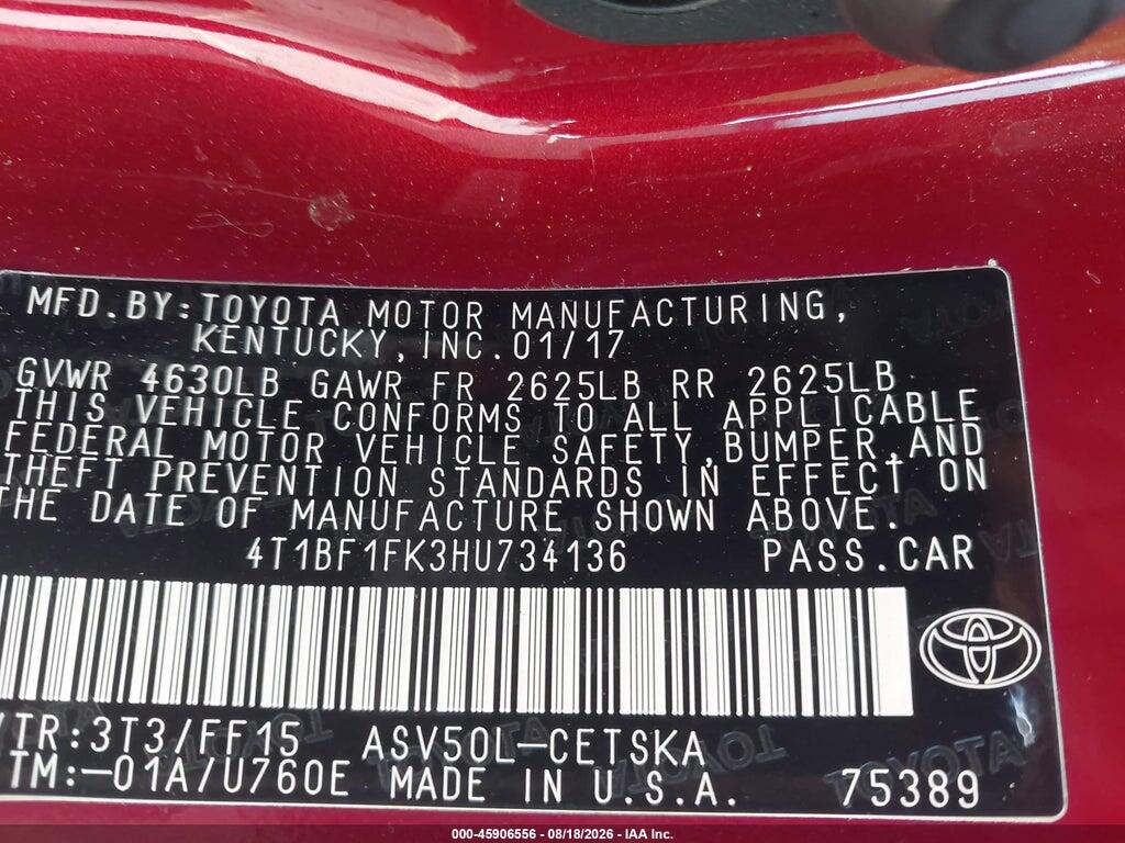 4T1BF1FK3HU734136 2017 TOYOTA CAMRY photo no. 9