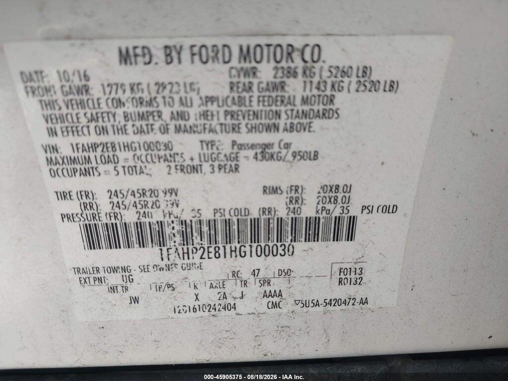1FAHP2E81HG100030 2017 FORD TAURUS photo no. 9
