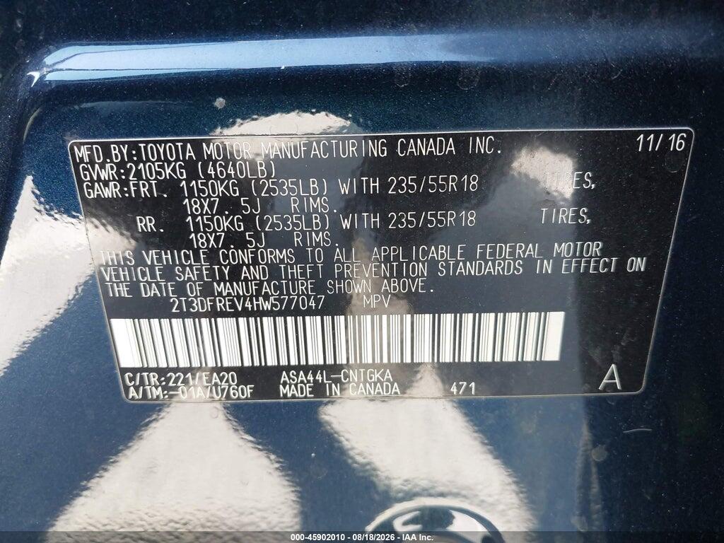 2T3DFREV4HW577047 2017 TOYOTA RAV4 photo no. 9