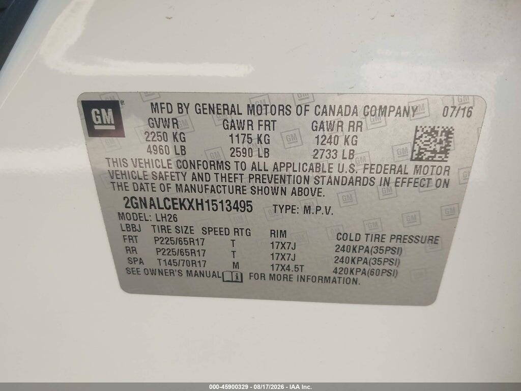 2GNALCEKXH1513495 2017 CHEVROLET EQUINOX photo no. 9