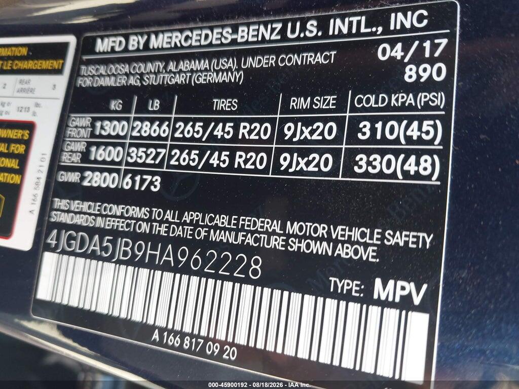 4JGDA5JB9HA962228 2017 MERCEDES-BENZ GLE 350 photo no. 9